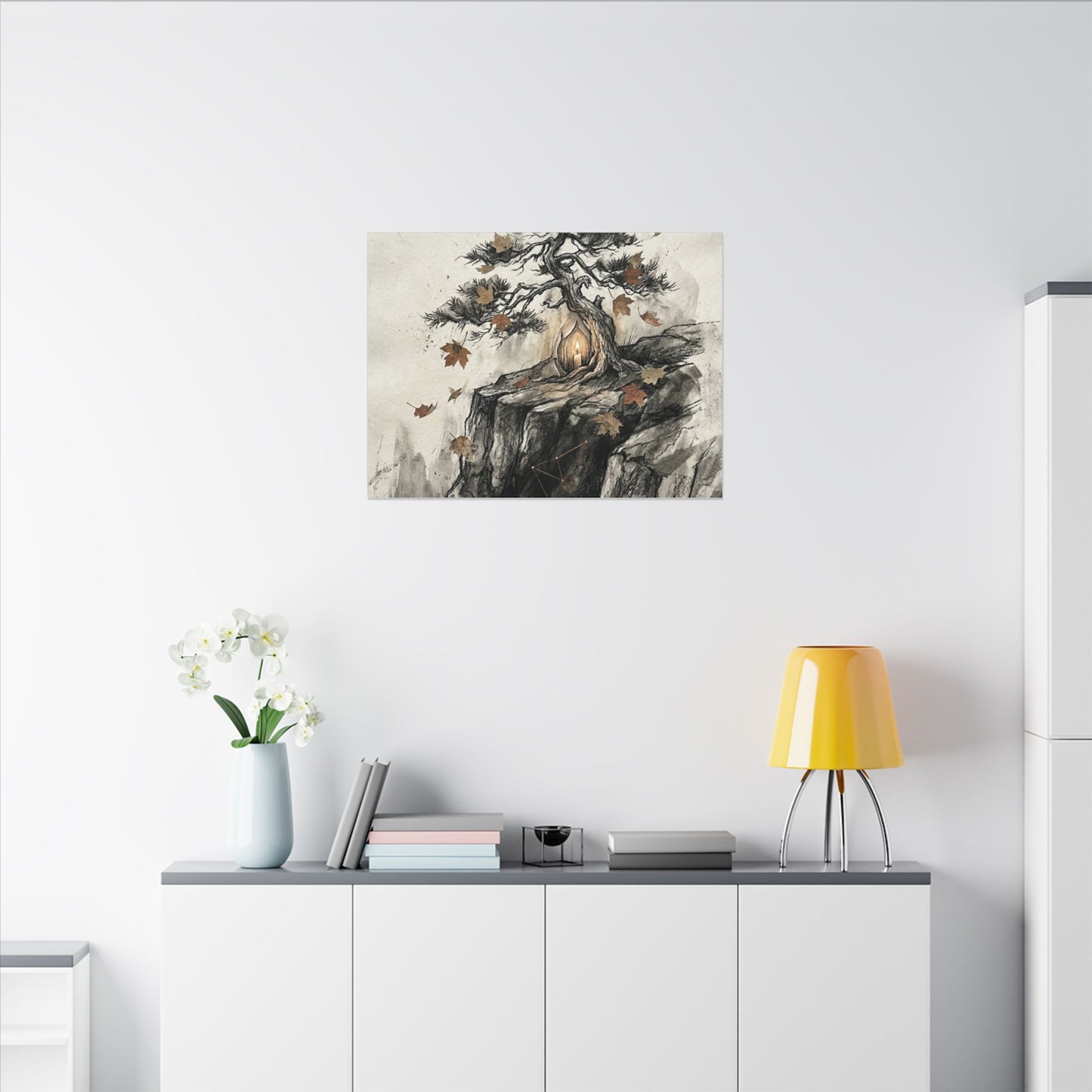 Pine Tree Autumn Canvas Art | Japandi Earthy Design