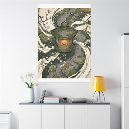 Zen Stone Lantern in Candlelight | Ukiyo E Inspired Canvas Art