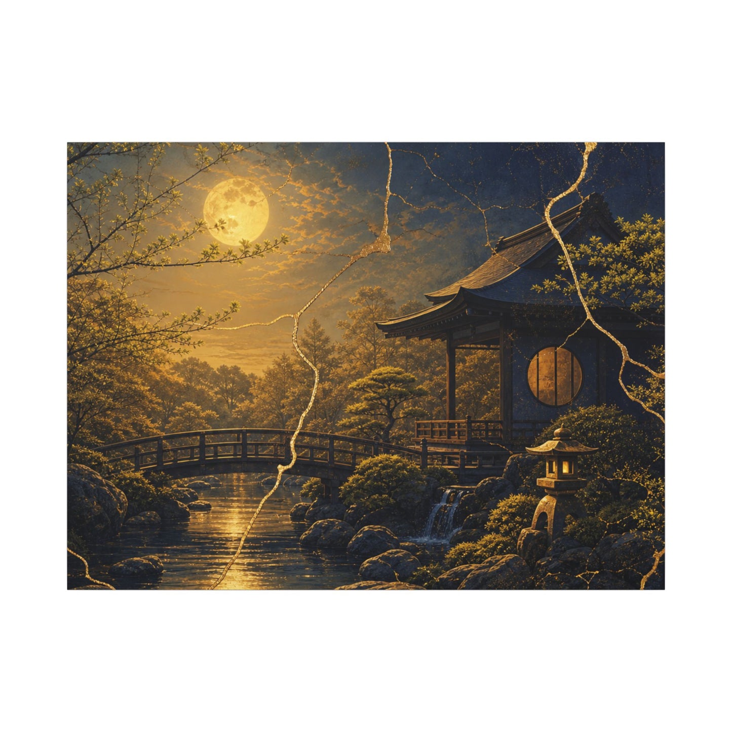 Spring Moonlit Garden Gold Vein Canvas Art | Resilient Decor