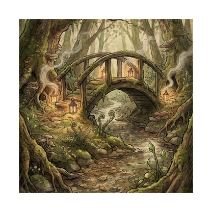 Spring Wooden Bridge Forest Whimsy Wall Art Print | Rustic Decor