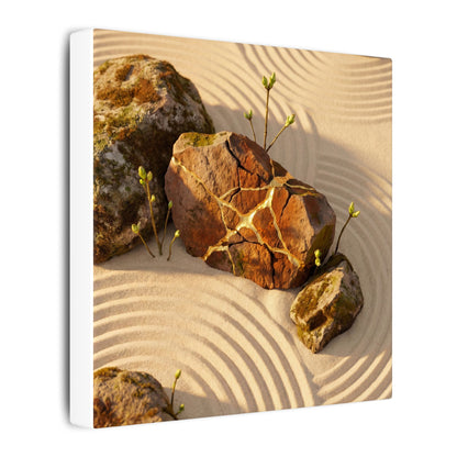Kanso Rock Garden Canvas Art - Kintsugi Crackle Gold