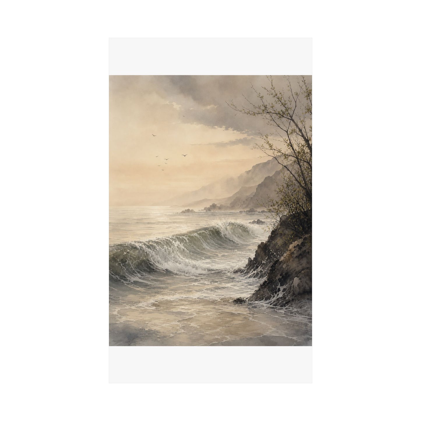 Warm Ocean Wave Wall Art Print - Watercolor Japandi