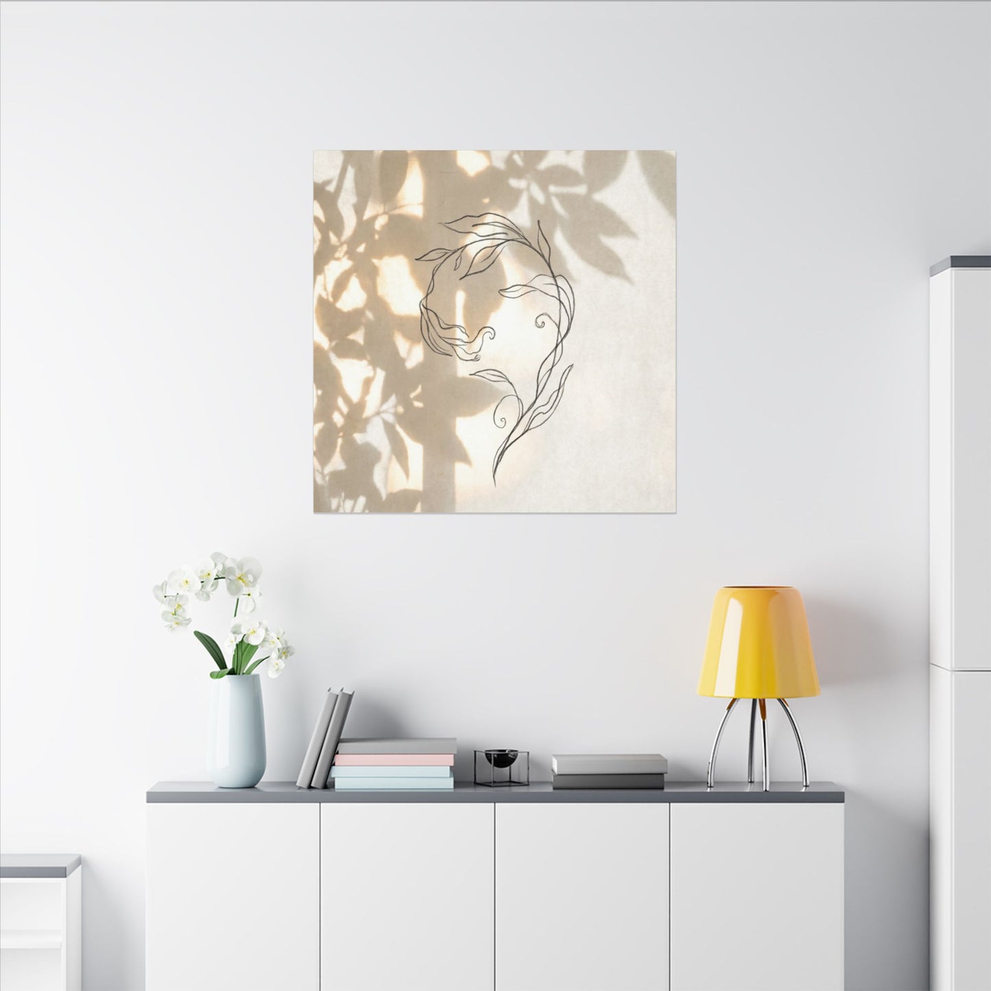Warm Shoji Screen Canvas Art - Minimal Line Japandi