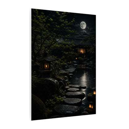 Moonlit Garden Shadow Zen Canvas Art | Sophisticated Dark Japandi Art