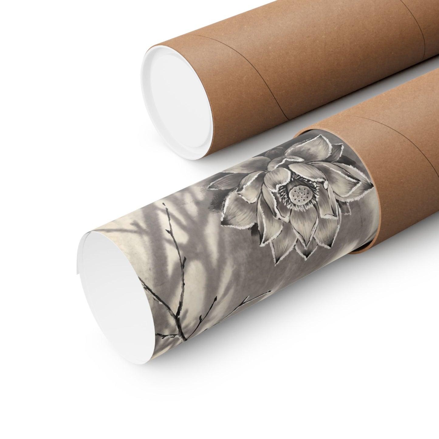 Contemplative Lotus Flower Wall Art Print - Sumi E Zen