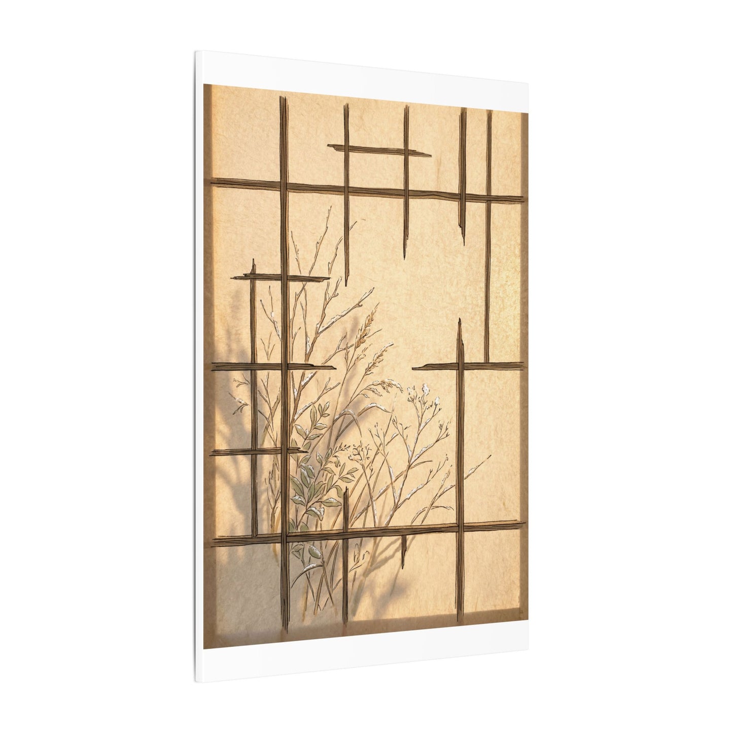 Shoji Screen Canvas Art | Winter Japandi Minimal Line Art