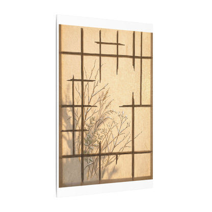Shoji Screen Canvas Art | Winter Japandi Minimal Line Art