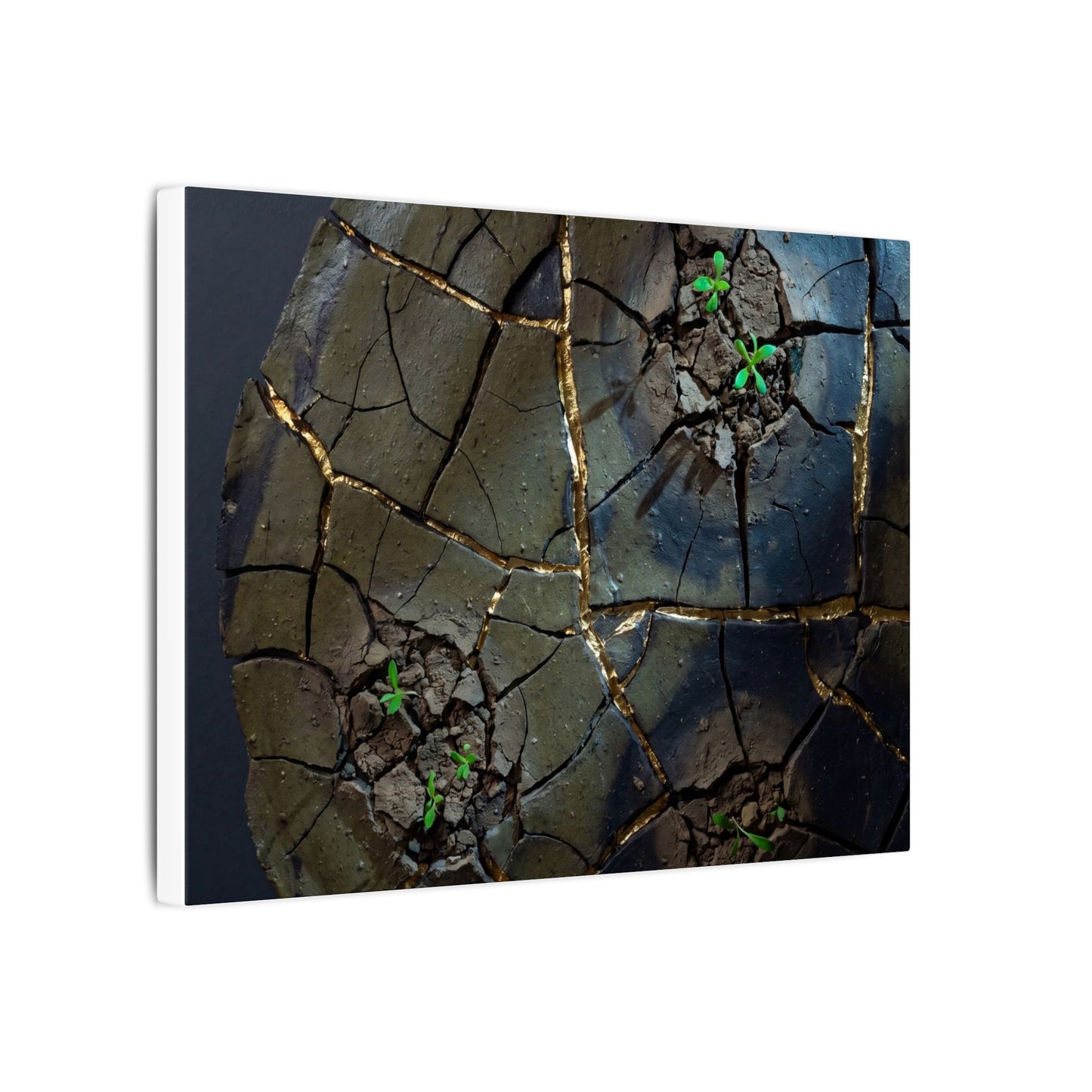 Dark Japandi Cracked Earth in Moonlight | Moody Minimal Canvas Art