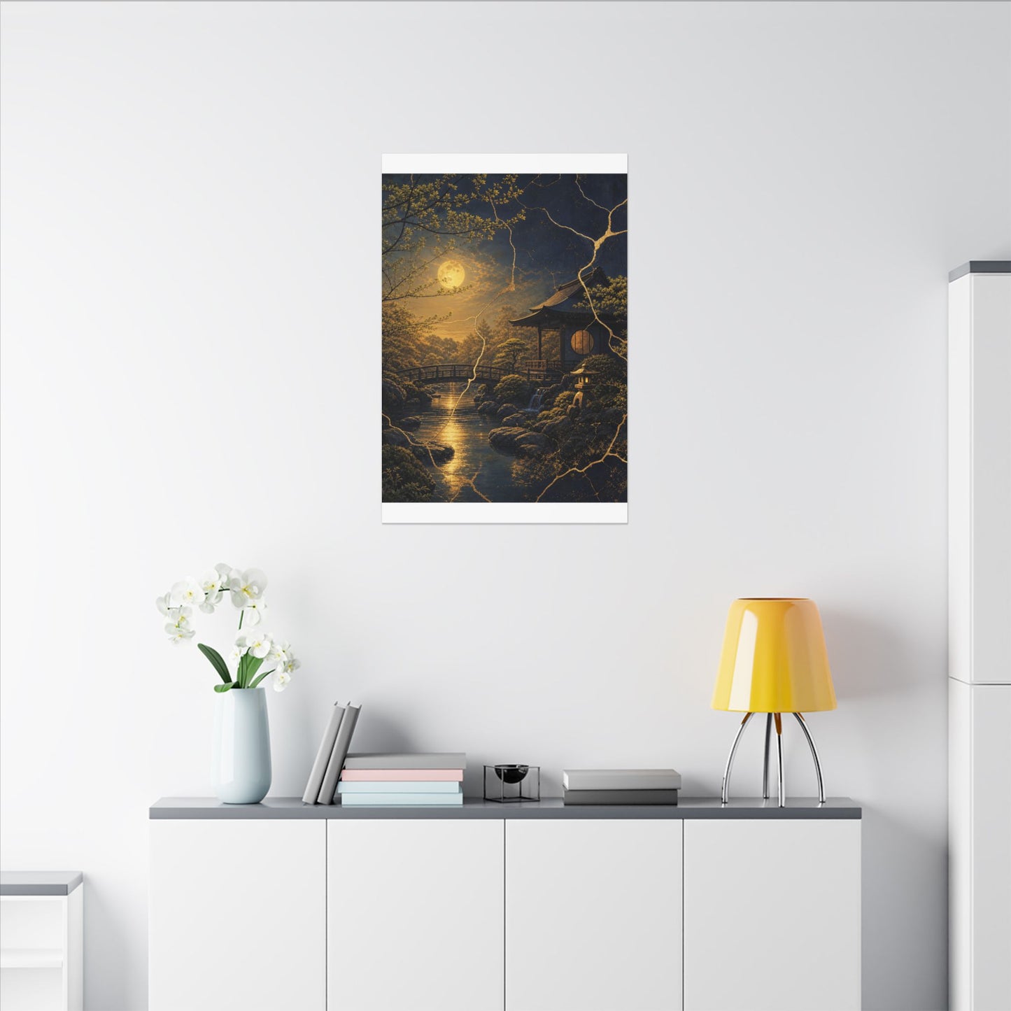 Spring Moonlit Garden Gold Vein Canvas Art | Resilient Decor