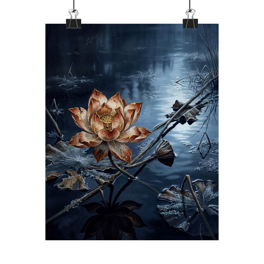 Kintsugi Lotus Flower in Moonlight | Broken Beauty Wall Art Print Art Print