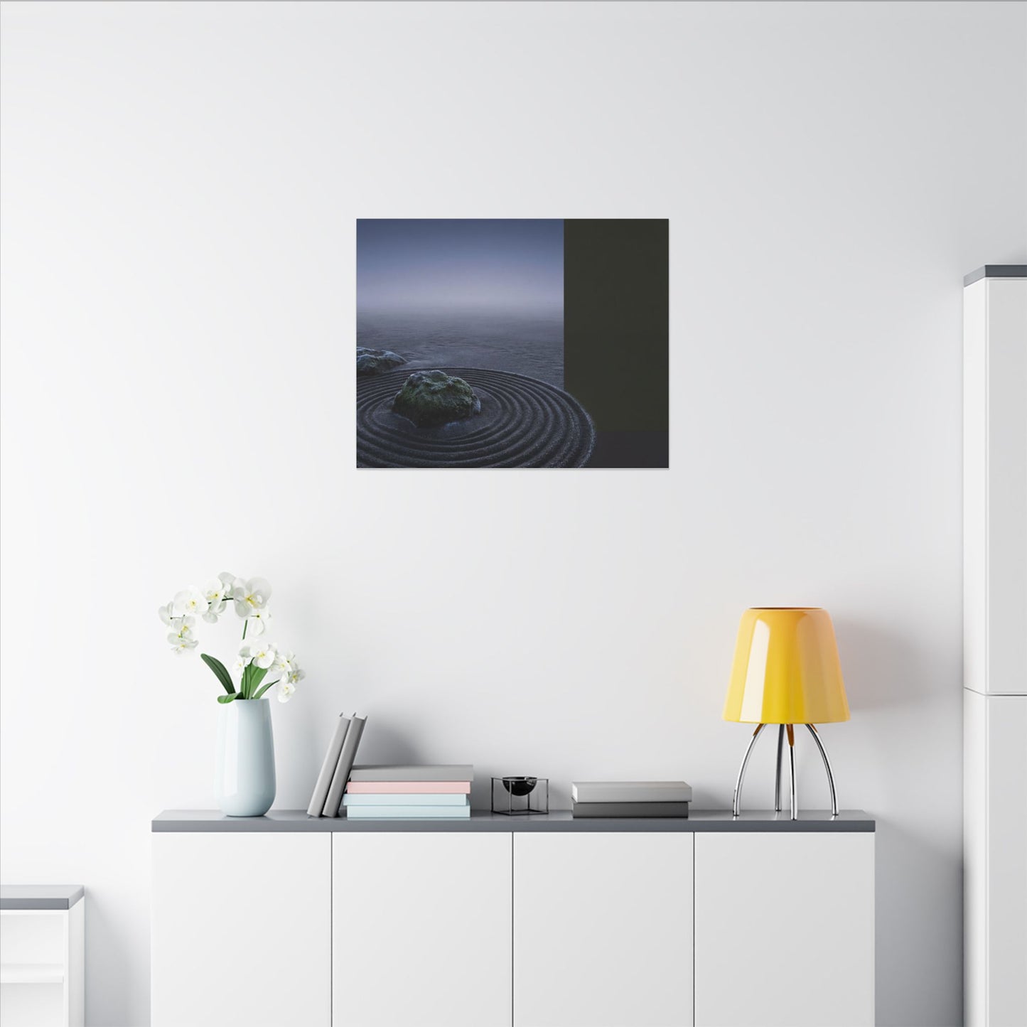 Ma Rock Garden Canvas Art - Dark Japandi Moody Minimal