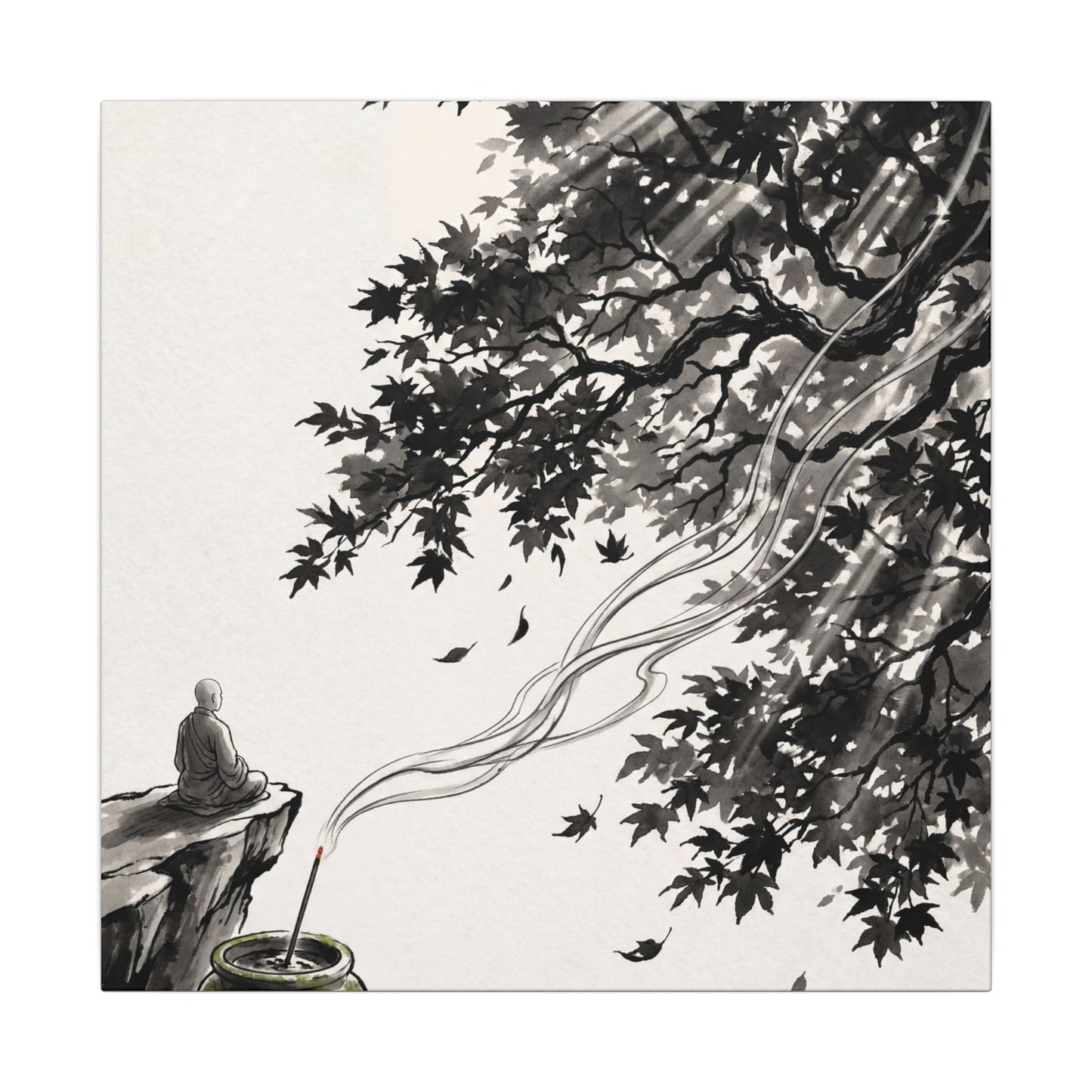 Serene Incense Smoke Canvas Art - Ukiyo E Inspired Zen