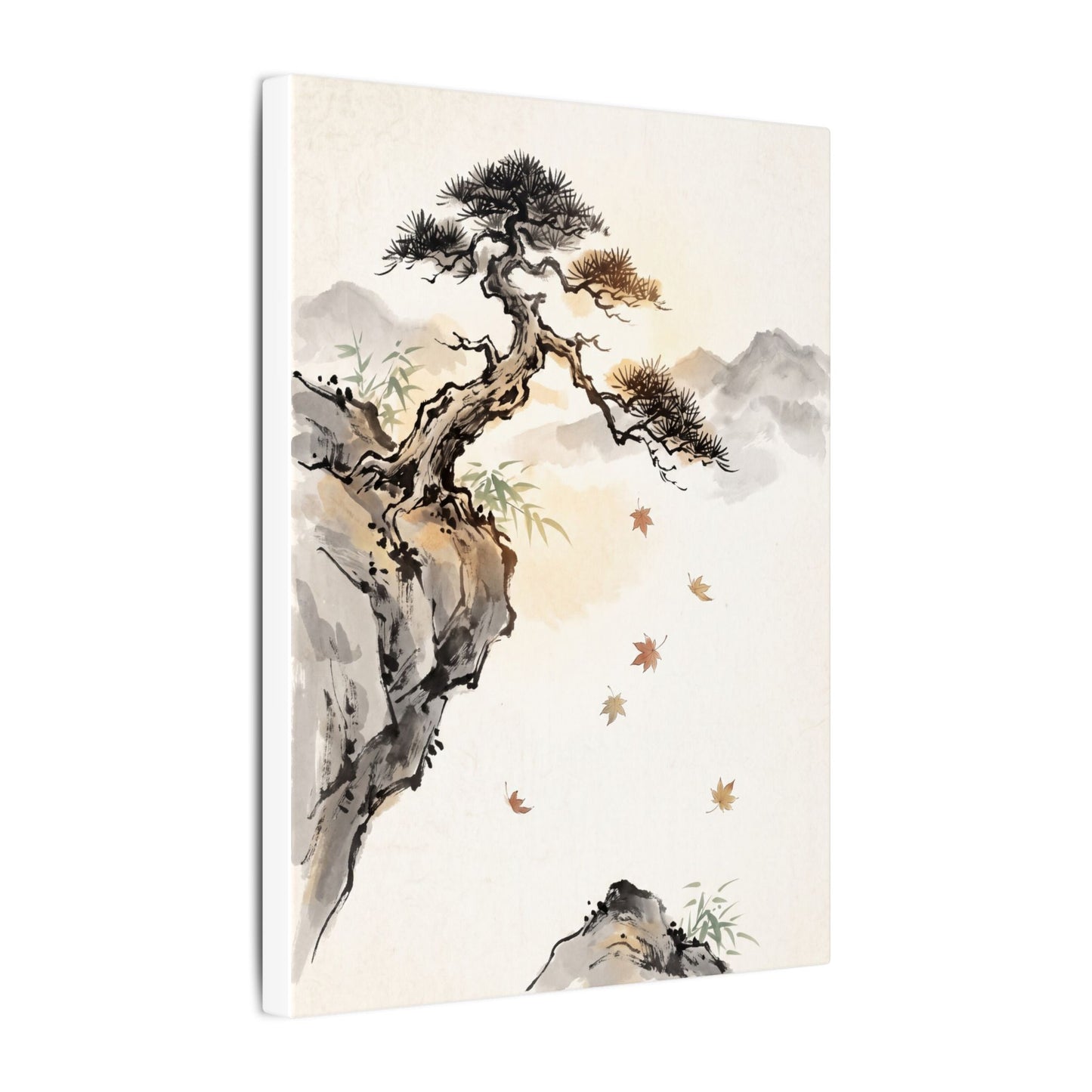 Peaceful Pine Tree Canvas Art - Sumi E Zen