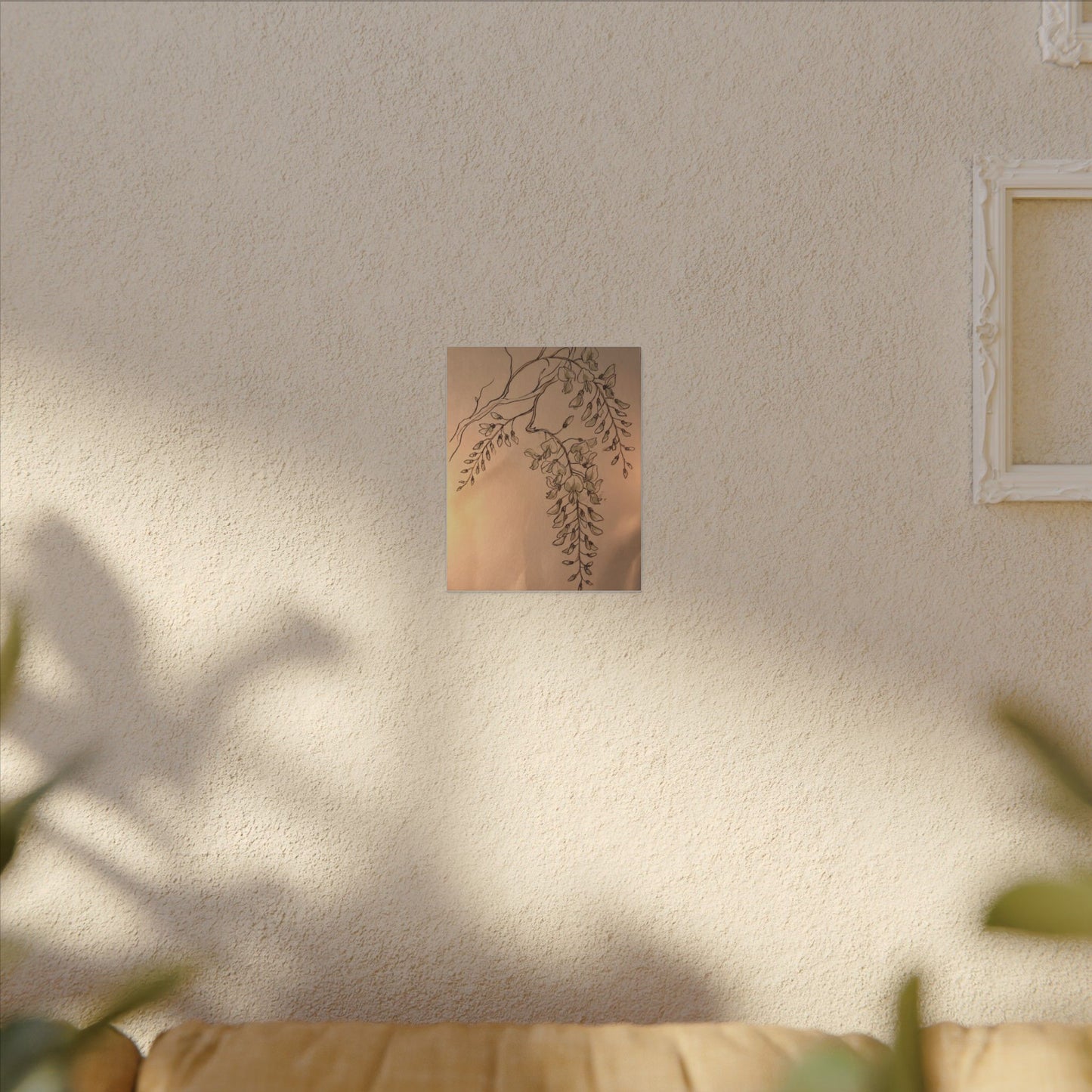 Japandi Wisteria in Candlelight | Minimal Line Canvas Art