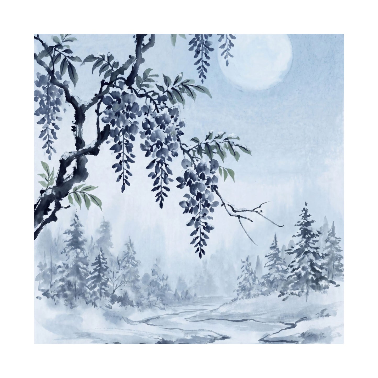 Moonlight Wisteria Wall Art Print - Zen Seijaku
