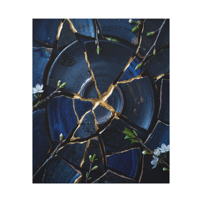 Moonlight Broken Pottery Canvas Art - Kintsugi Fukinsei