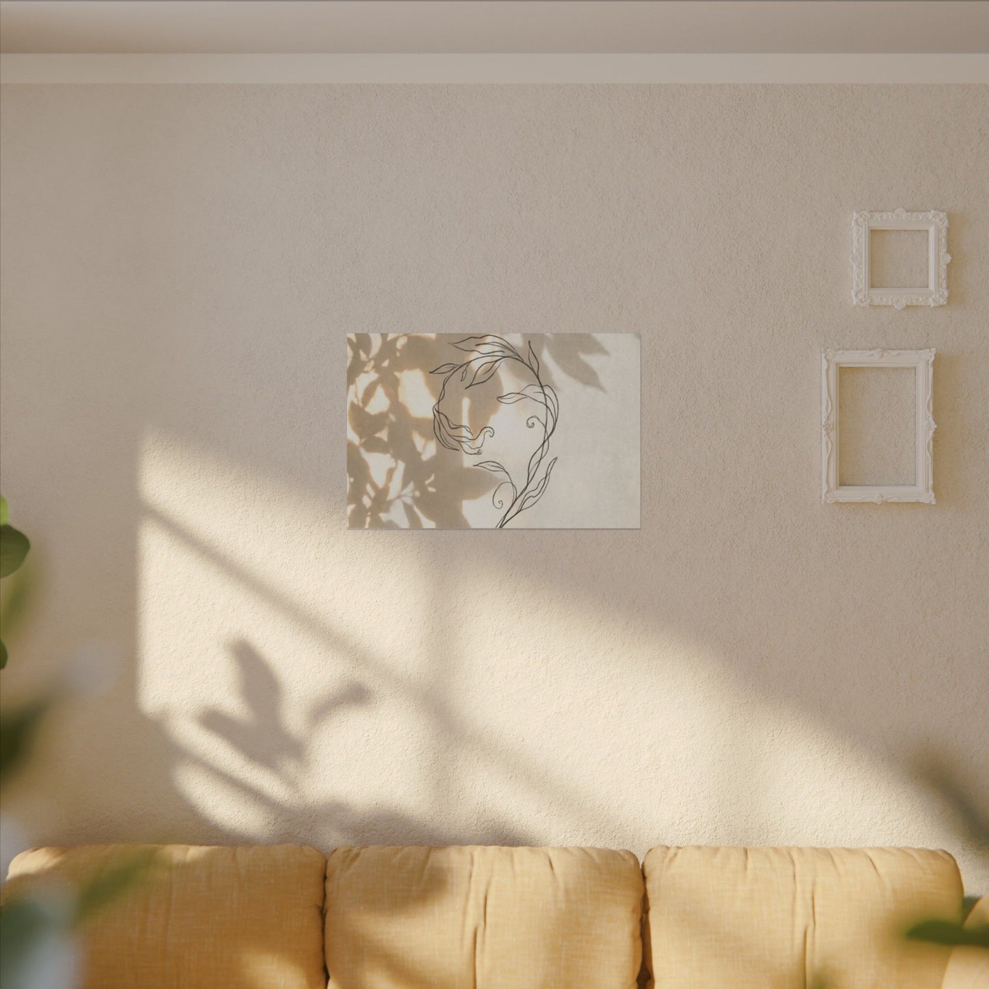 Warm Shoji Screen Canvas Art - Minimal Line Japandi