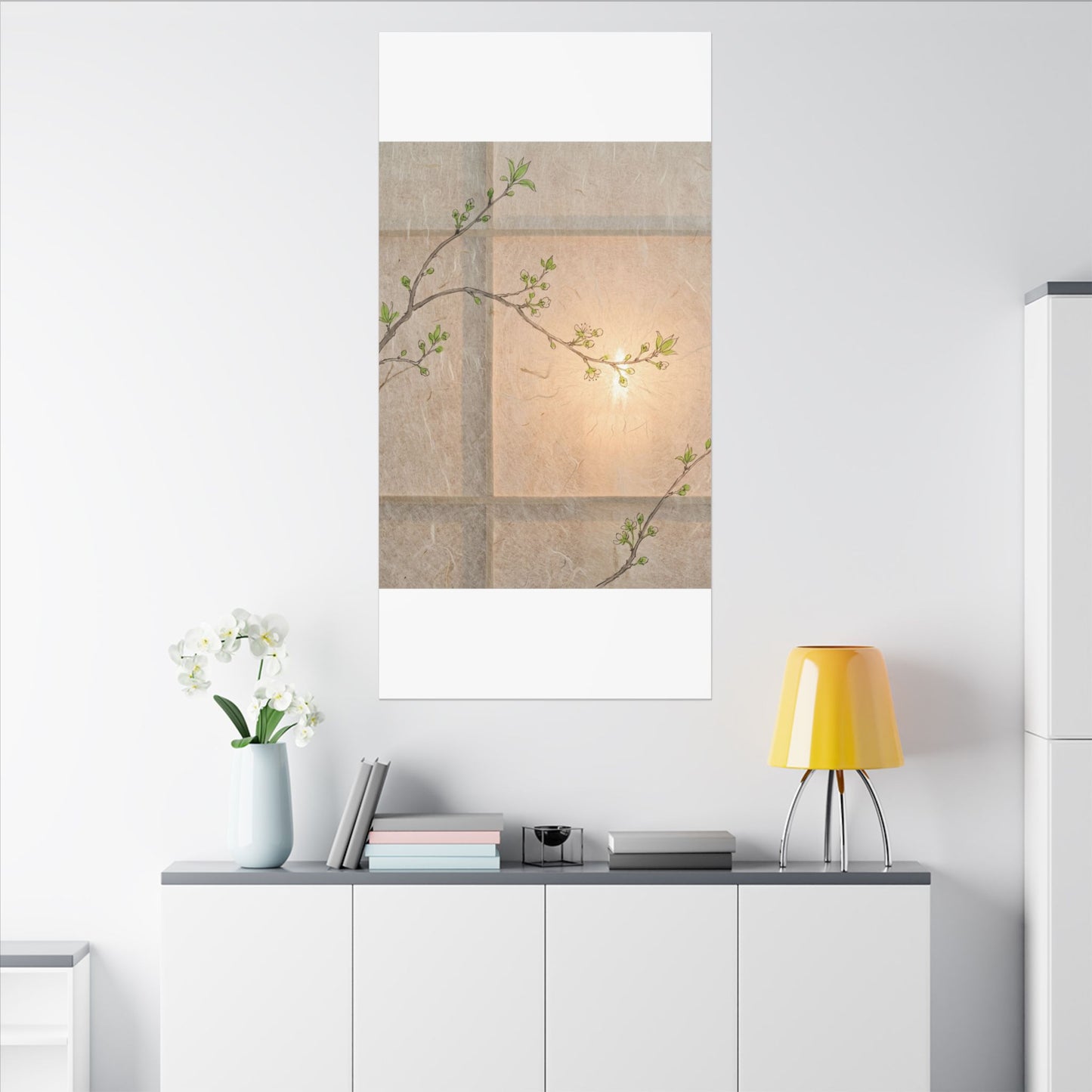 Shoji Screen Canvas Art | Spring Japandi Minimal Line Art