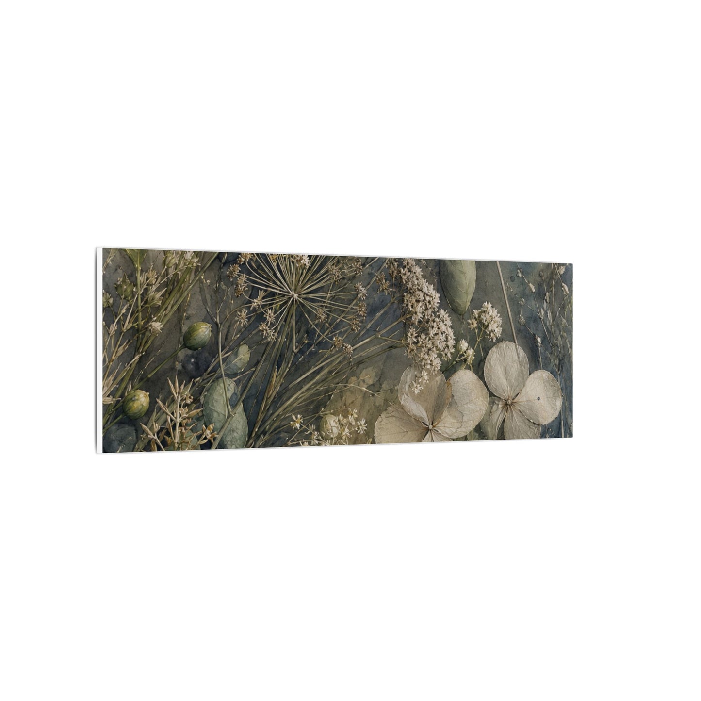 Japandi Dried Flowers in Moonlight | Watercolor Canvas Art