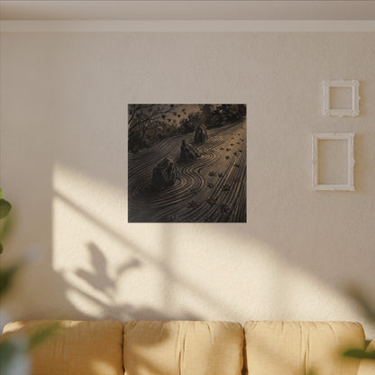 Rock Garden Canvas Art | Autumn Dark Japandi Charcoal Ink Art