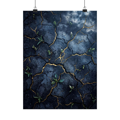 Shibui Cracked Earth Wall Art Print - Kintsugi Broken Beauty Art Print