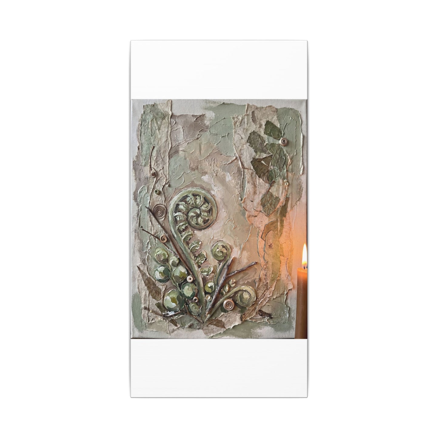Japandi Fern Unfurling in Candlelight | Texture Canvas Art