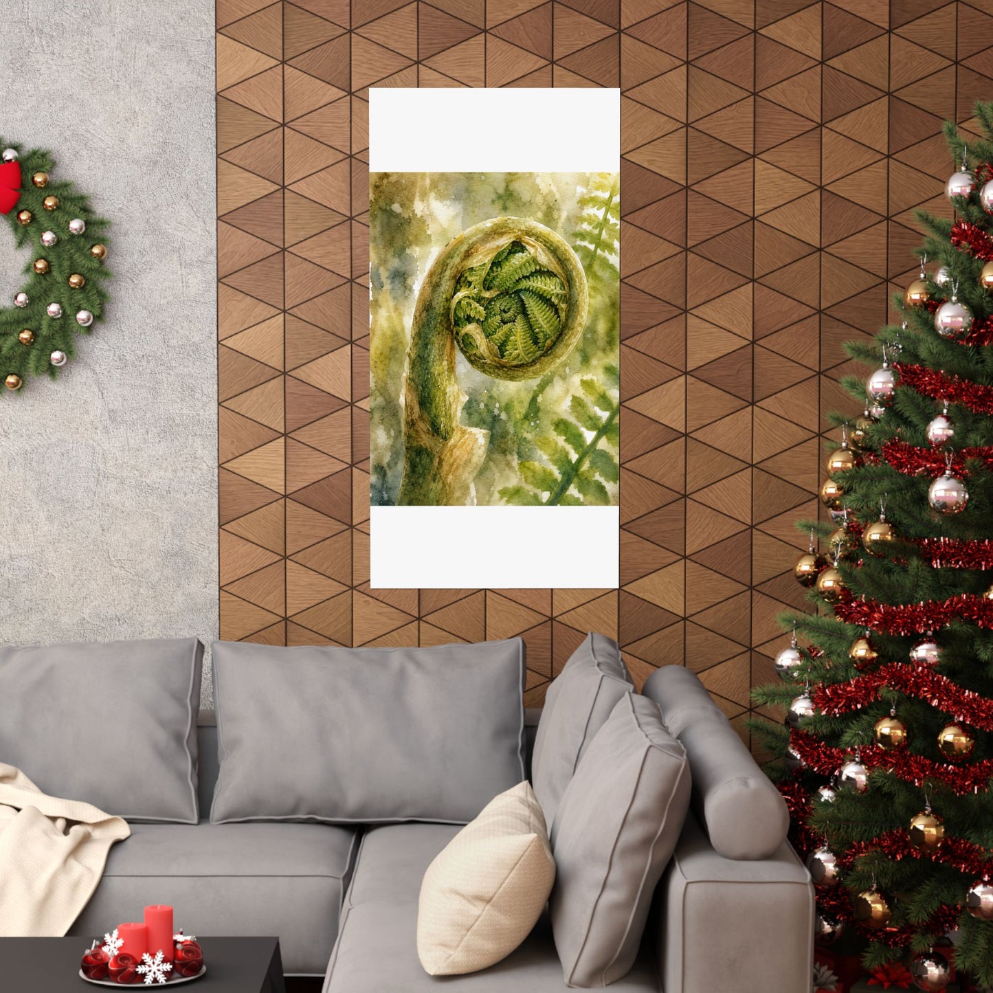 Elegant Fern Unfurling Wall Art Print - Watercolor Japandi