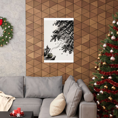 Contemplative Incense Smoke Wall Art Print - Ukiyo E Inspired Zen