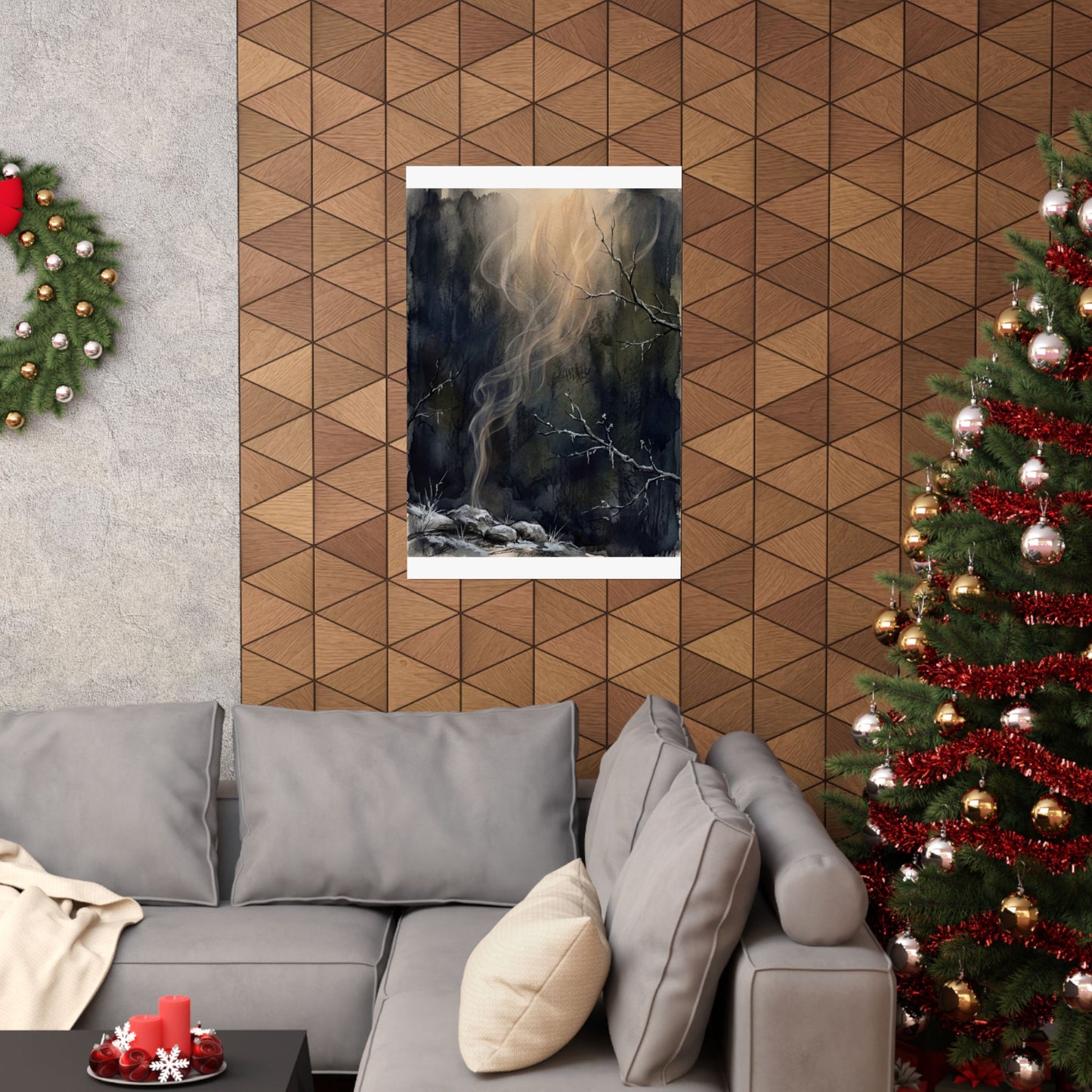Moody Incense Smoke Wall Art Print - Charcoal Ink Dark Japandi
