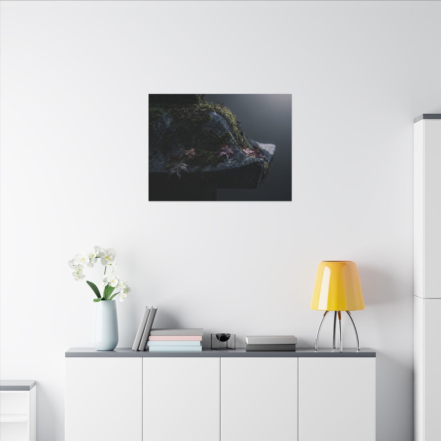 Stone Lantern Moody Minimal Canvas Art | Sophisticated Dark Japandi Art