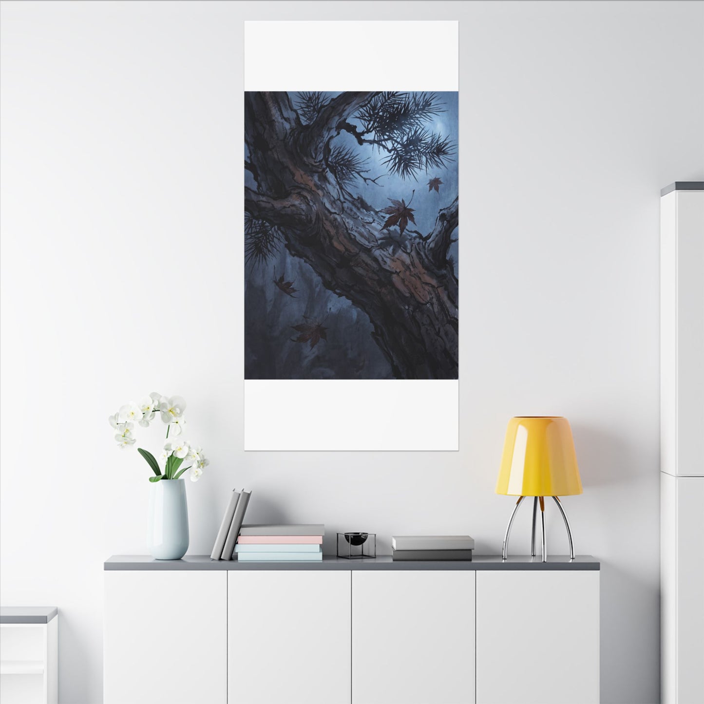 Atmospheric Pine Tree Canvas Art - Shadow Zen Dark Japandi