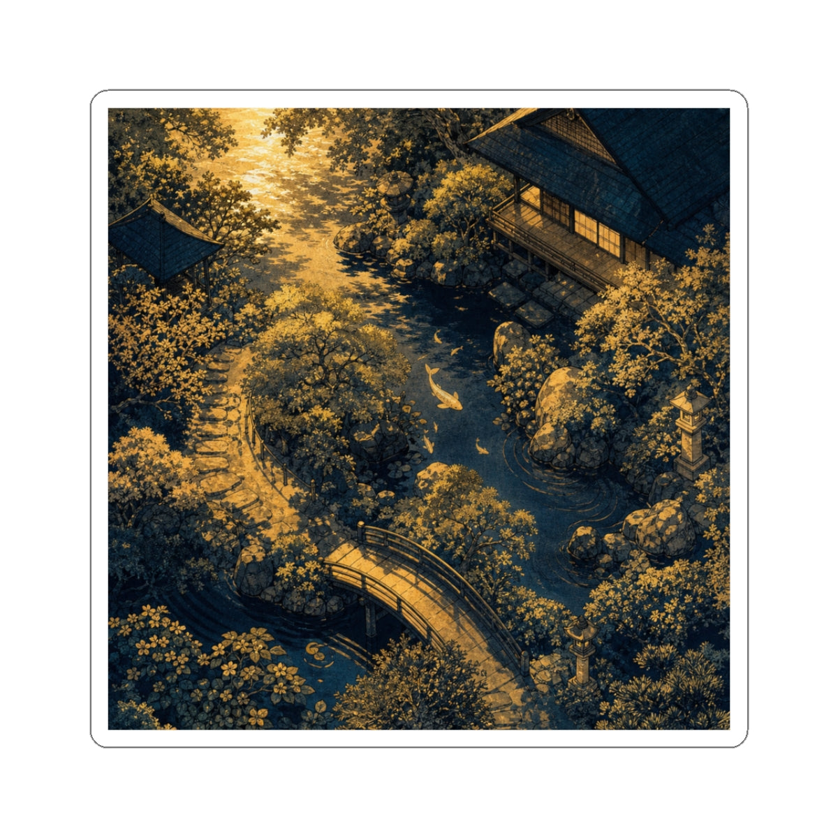 Tranquil Moonlit Garden Sticker - Ukiyo E Inspired Zen