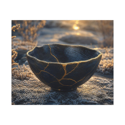 Ceramic Bowl Canvas Art | Winter Kintsugi Gold Repair Art