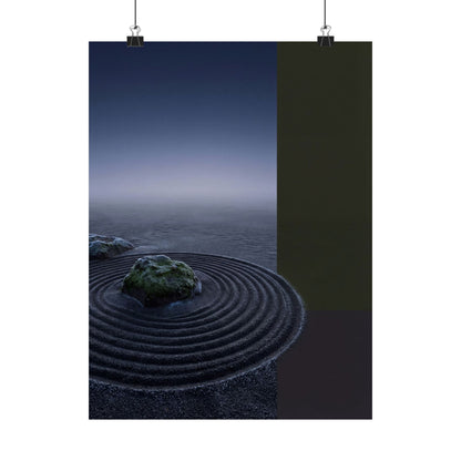 Dark Japandi Rock Garden in Dawn | Moody Minimal Wall Art Print Art Print