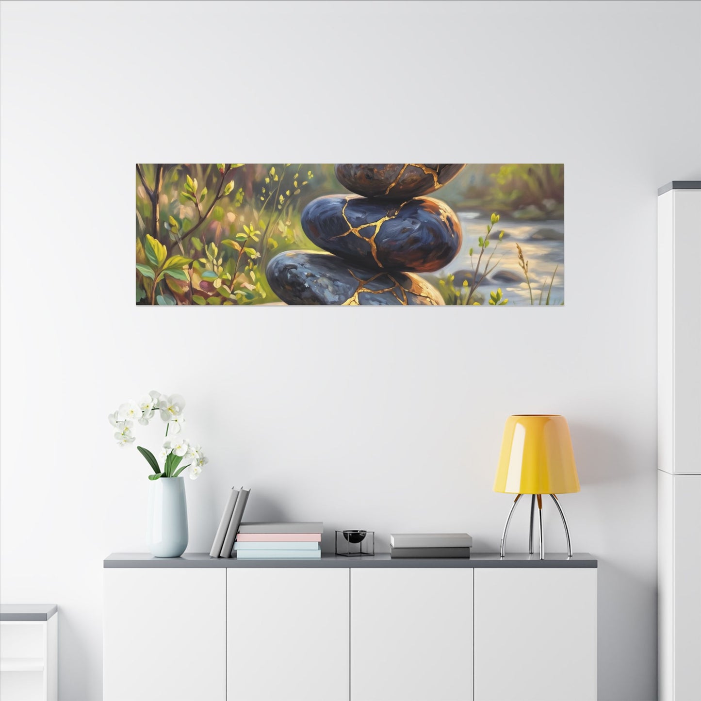 Spring River Stones Gold Repair Canvas Art | Healing Decor