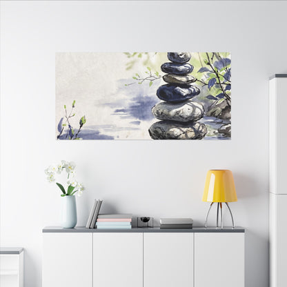 River Stones Sumi E Canvas Art | Serene Zen Art