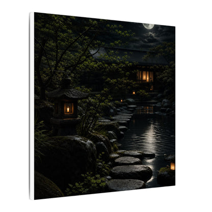 Moonlit Garden Shadow Zen Canvas Art | Sophisticated Dark Japandi Art