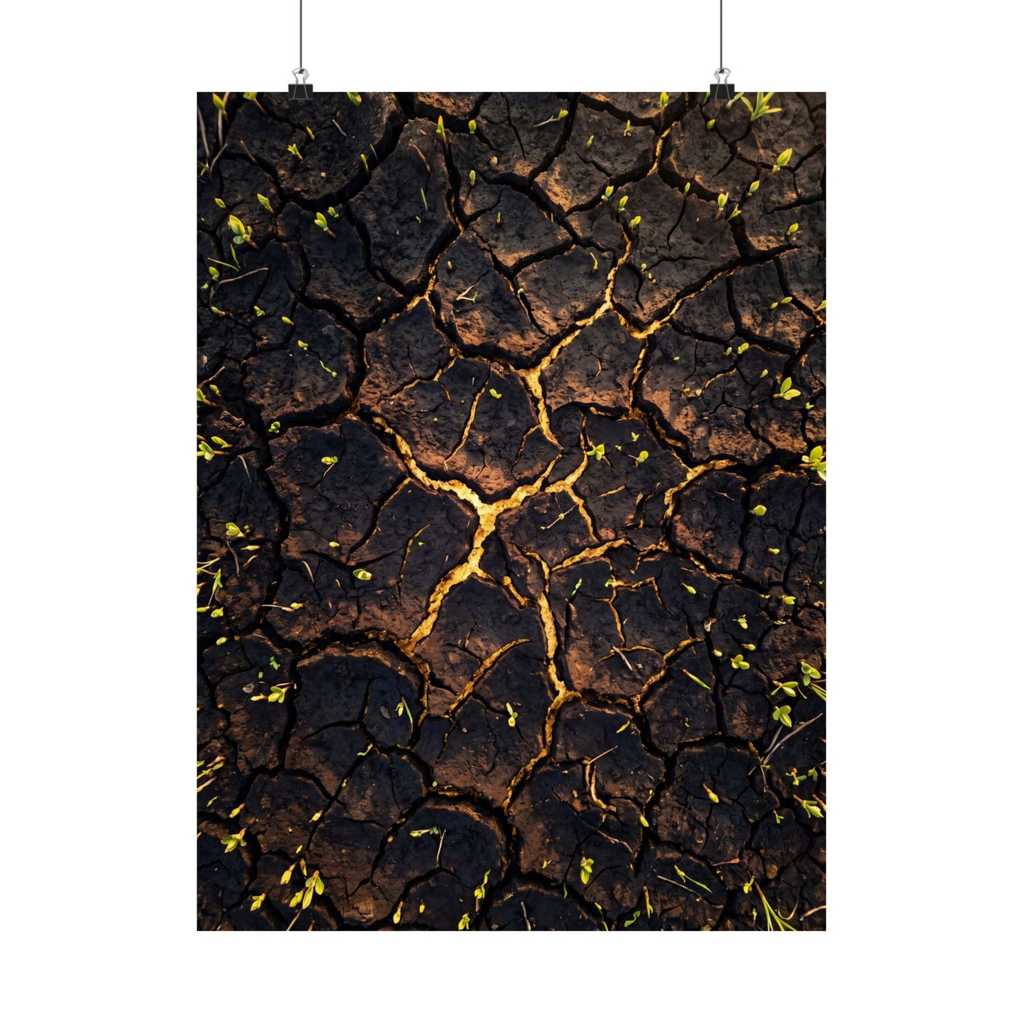 Golden Hour Cracked Earth Wall Art Print - Dark Japandi Seijaku