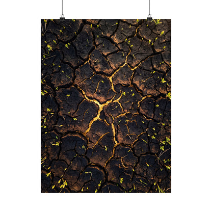 Golden Hour Cracked Earth Wall Art Print - Dark Japandi Seijaku