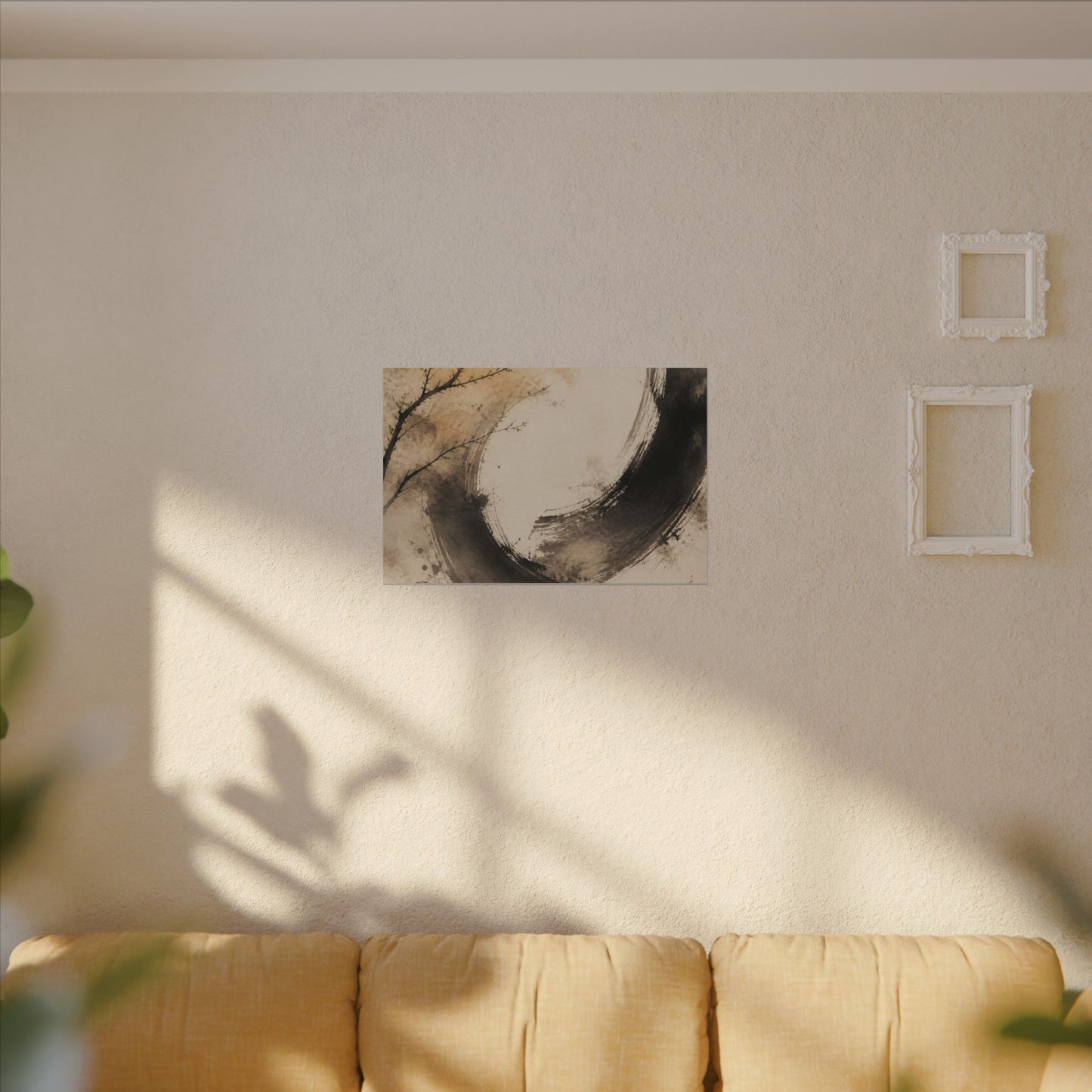 Japandi Ink Brushstroke in Golden Hour | Watercolor Canvas Art