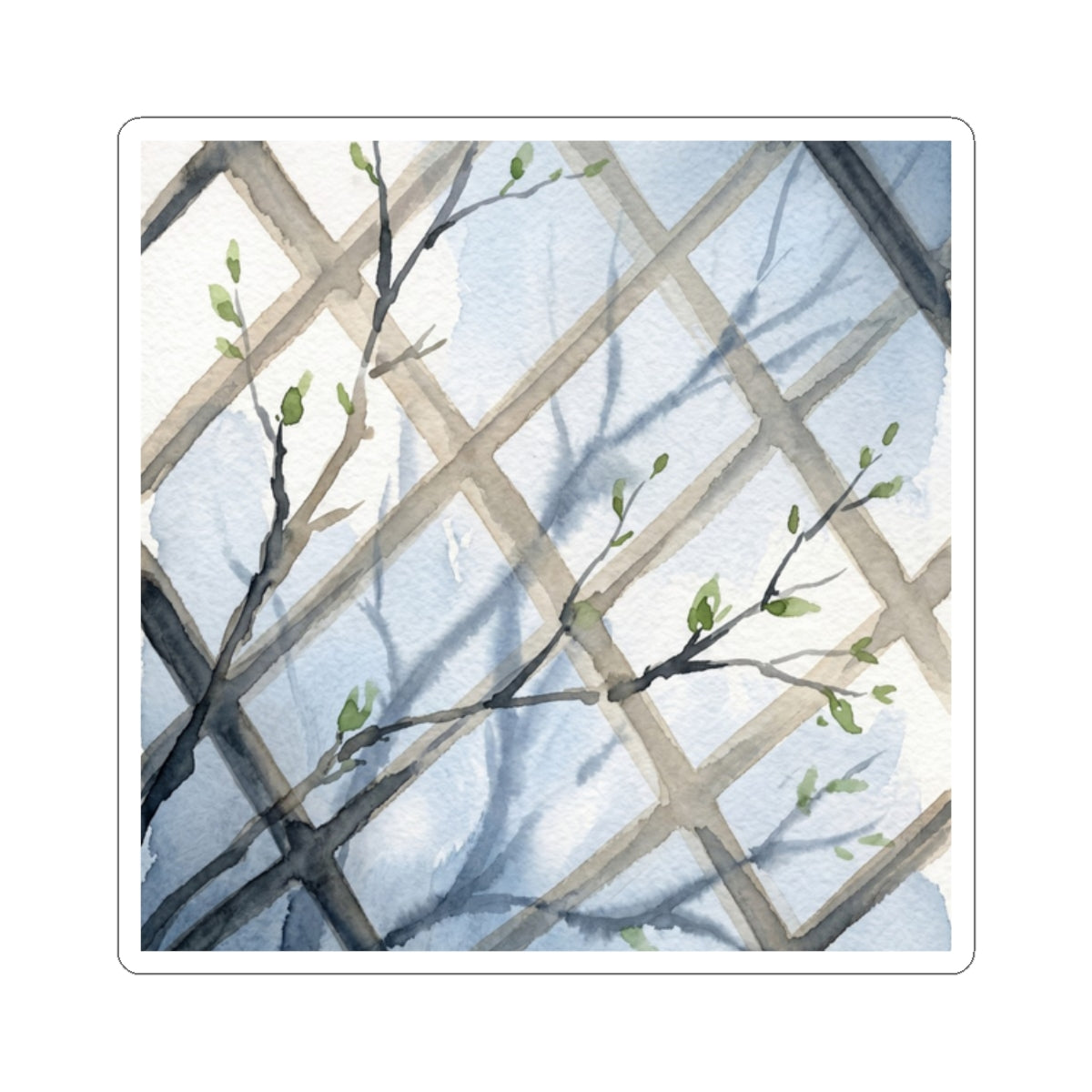 Shoji Screen Watercolor Sticker | Neutral Japandi Art