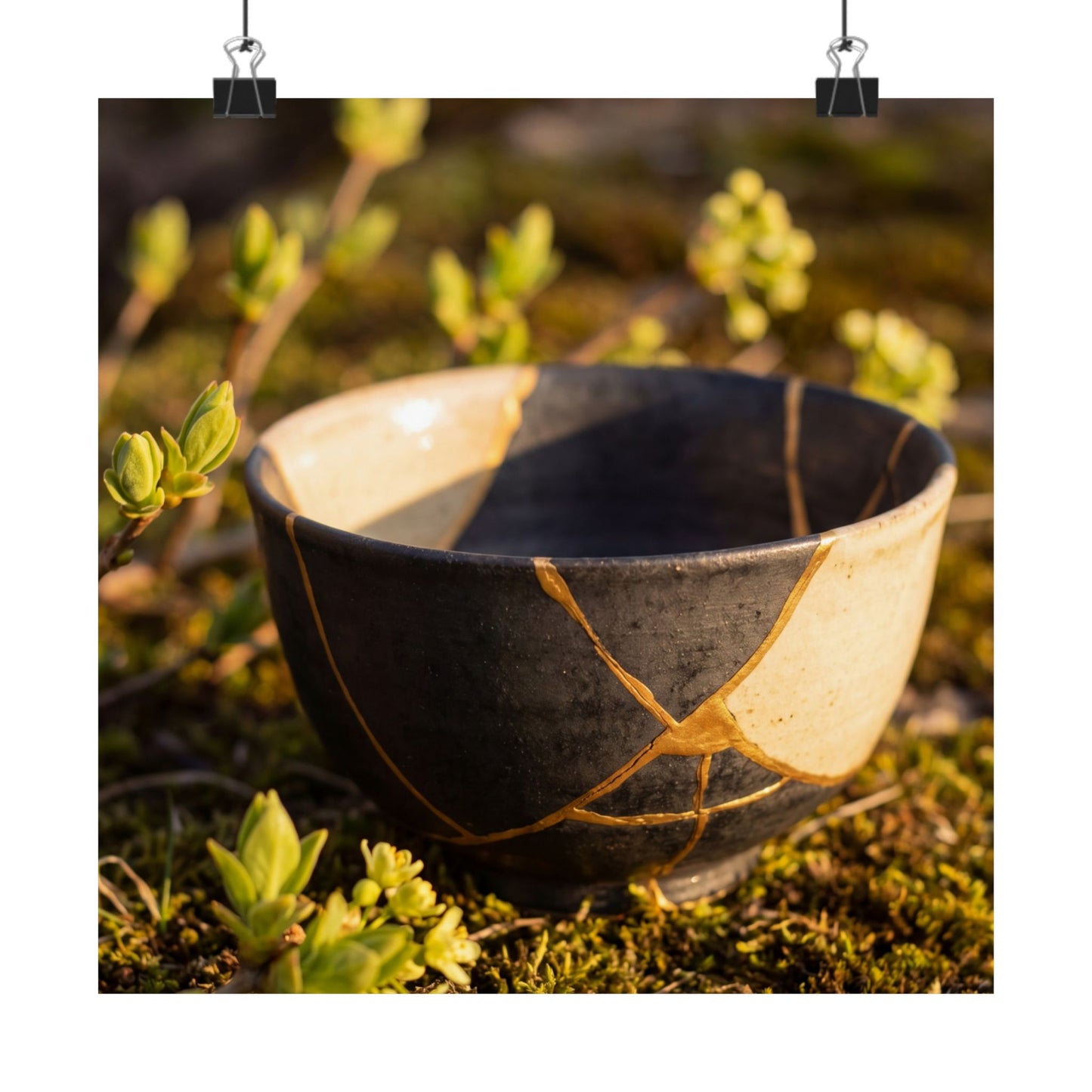 Kintsugi Broken Pottery in Golden Hour | Gold Repair Wall Art Print Art Print