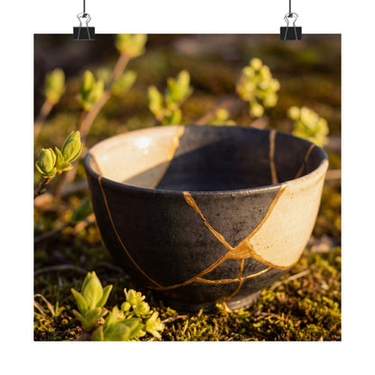 Kintsugi Broken Pottery in Golden Hour | Gold Repair Wall Art Print Art Print