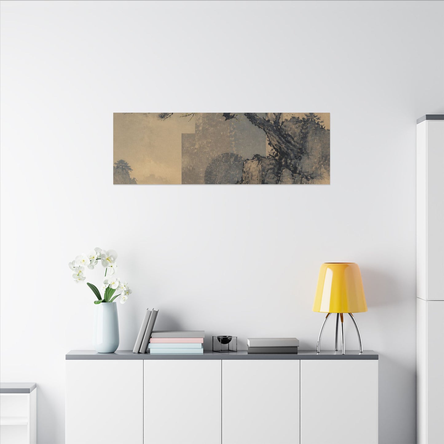 Japandi Pine Tree in Moonlight | Japanese Pattern Canvas Art