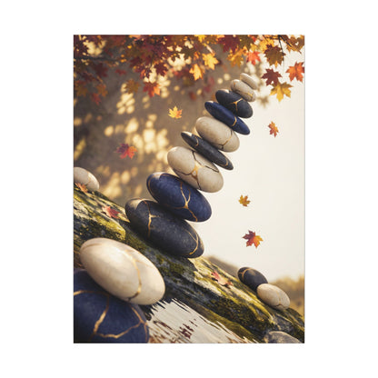 Ma River Stones Canvas Art - Kintsugi Gold Vein