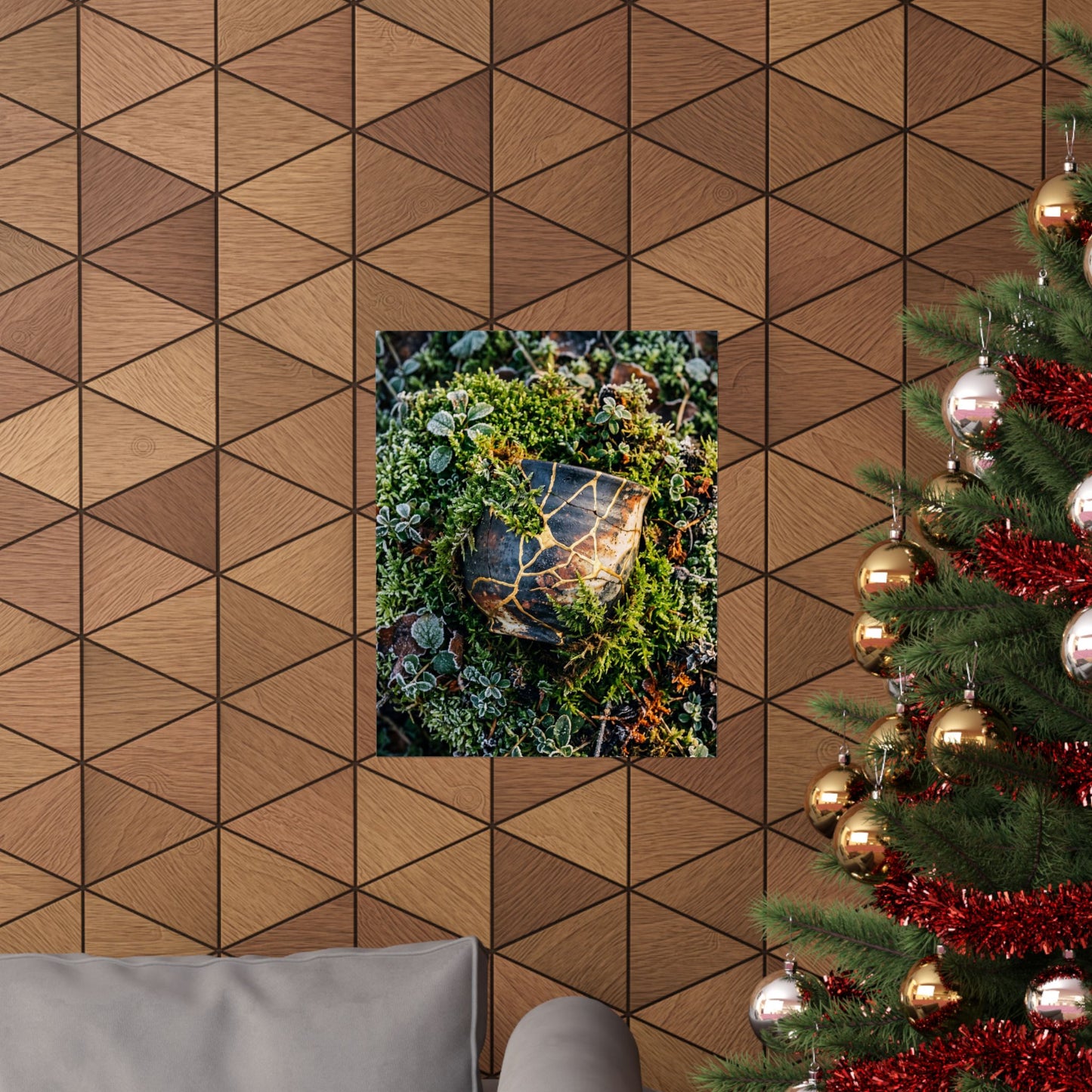 Winter Moss Close Up Gold Repair Wall Art Print | Beautiful Decor