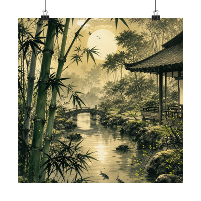 Datsuzoku Moonlit Garden Wall Art Print - Zen Sumi E