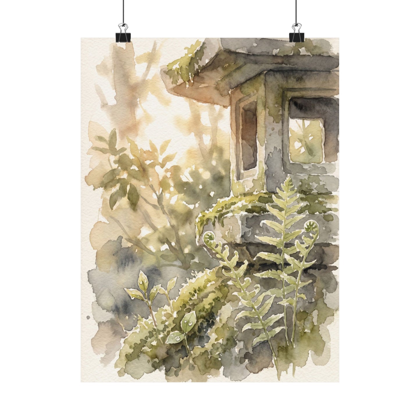 Seijaku Stone Lantern Wall Art Print - Japandi Watercolor