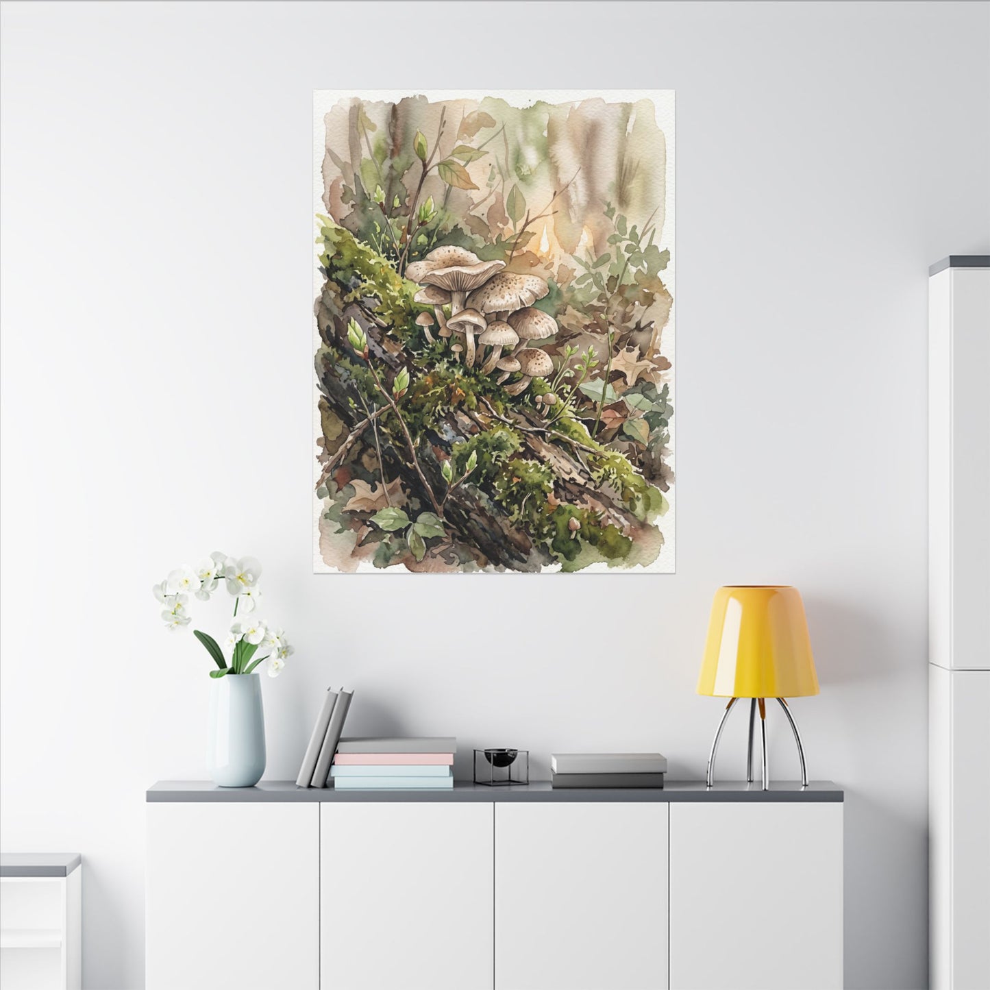 Wild Mushrooms Canvas Art | Spring Japandi Watercolor Art