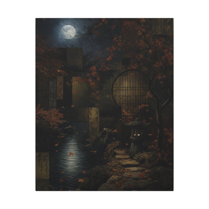 Moonlight Moonlit Garden Canvas Art - Dark Japandi Shibui